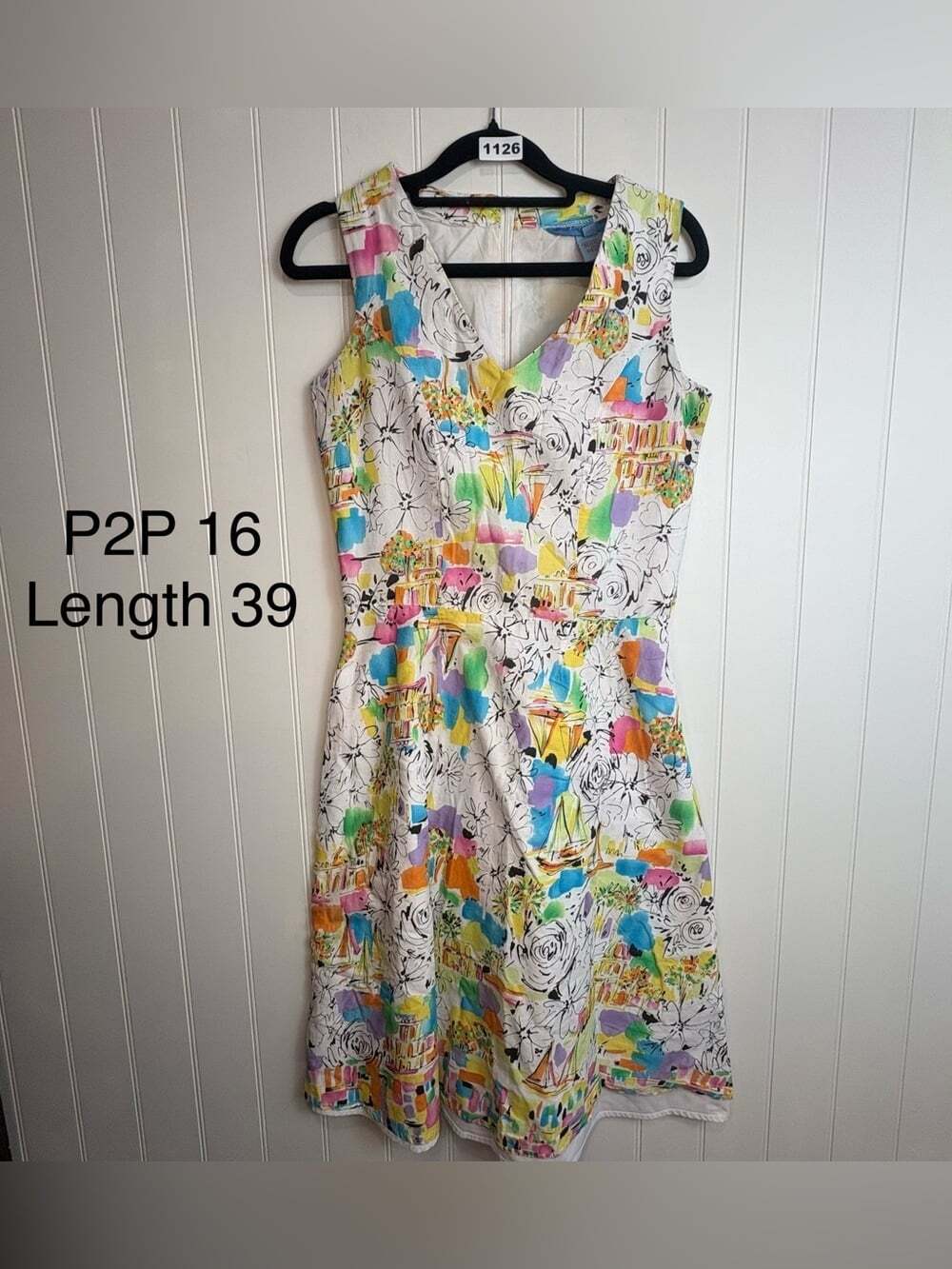 Vintage 90s Artsy Print Cotton Dress | Abstract Floral Coastal Cottagecore - Picture 2 of 7